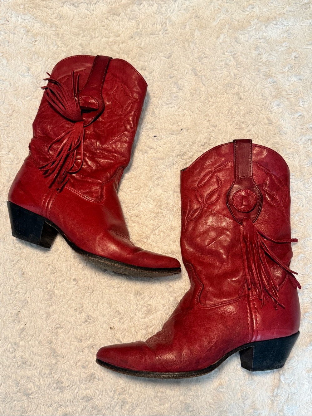 Red Leather Western Tassel Ankle Boots - Women's - Picture 3 of 6